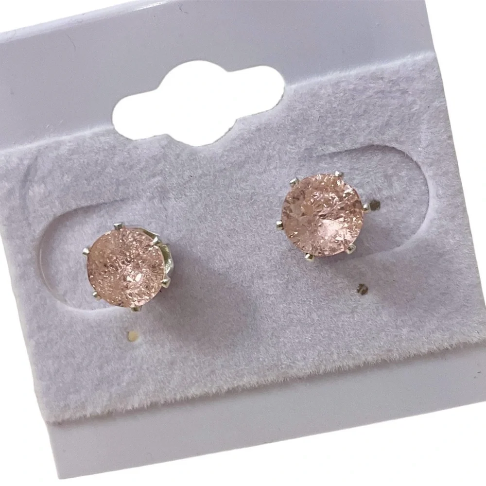 Light Rose Ice Pink Stud Earrings Made with Swarovski Crystals Silver Overlay